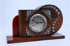 Art deco wooden table regulator clock with silver applications