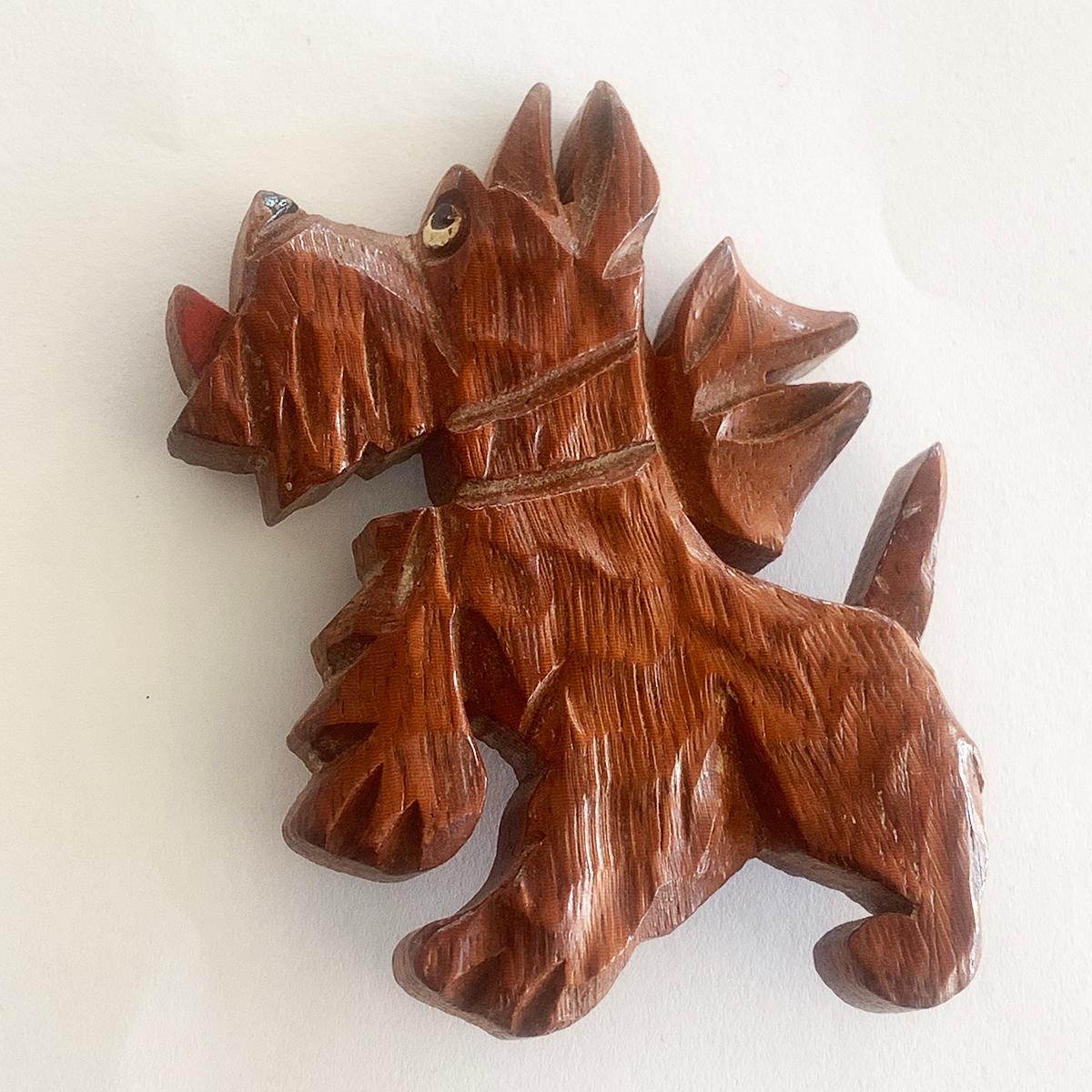 Women's or Men's Art Deco wooden Terrier Dog brooch pin For Sale