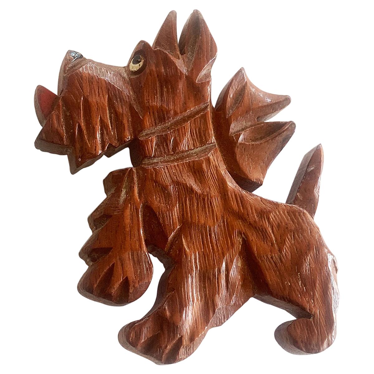 Art Deco wooden Terrier Dog brooch pin For Sale