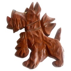 Vintage Art Deco wooden Terrier Dog brooch pin