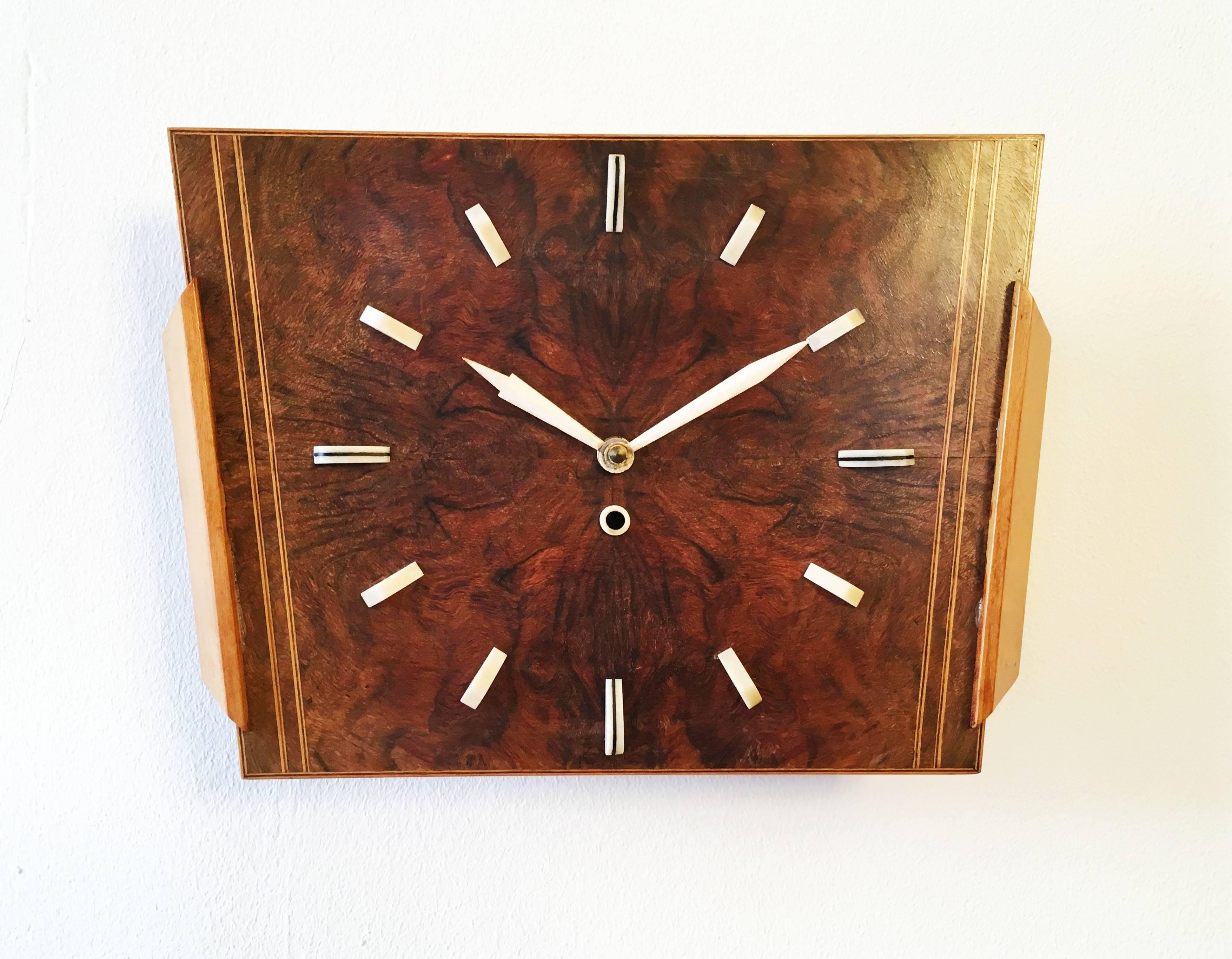 German Art Deco Wooden Wall Clock