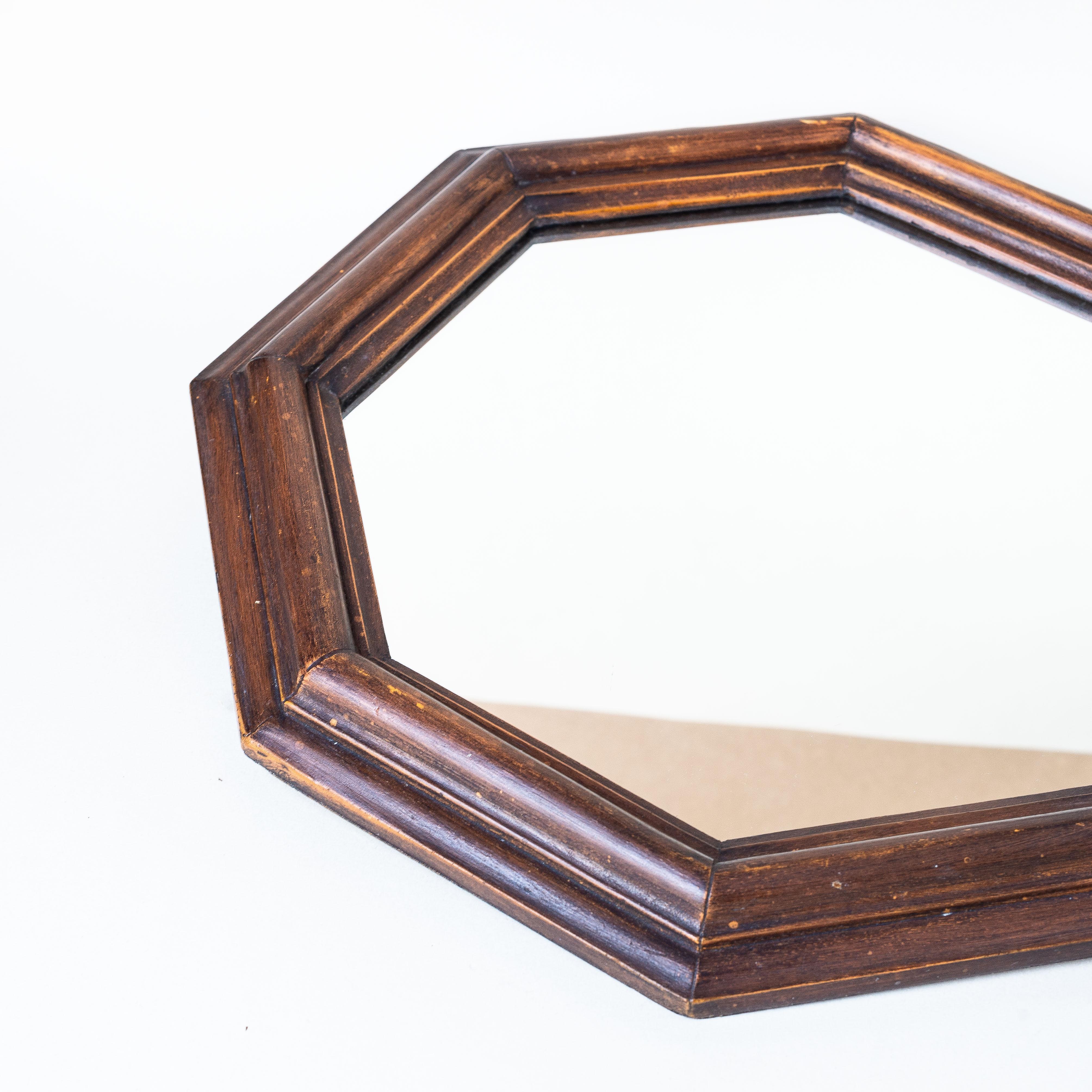 Art Deco Wooden Wall Mirror, France 1940s In Good Condition For Sale In ROUEN, FR