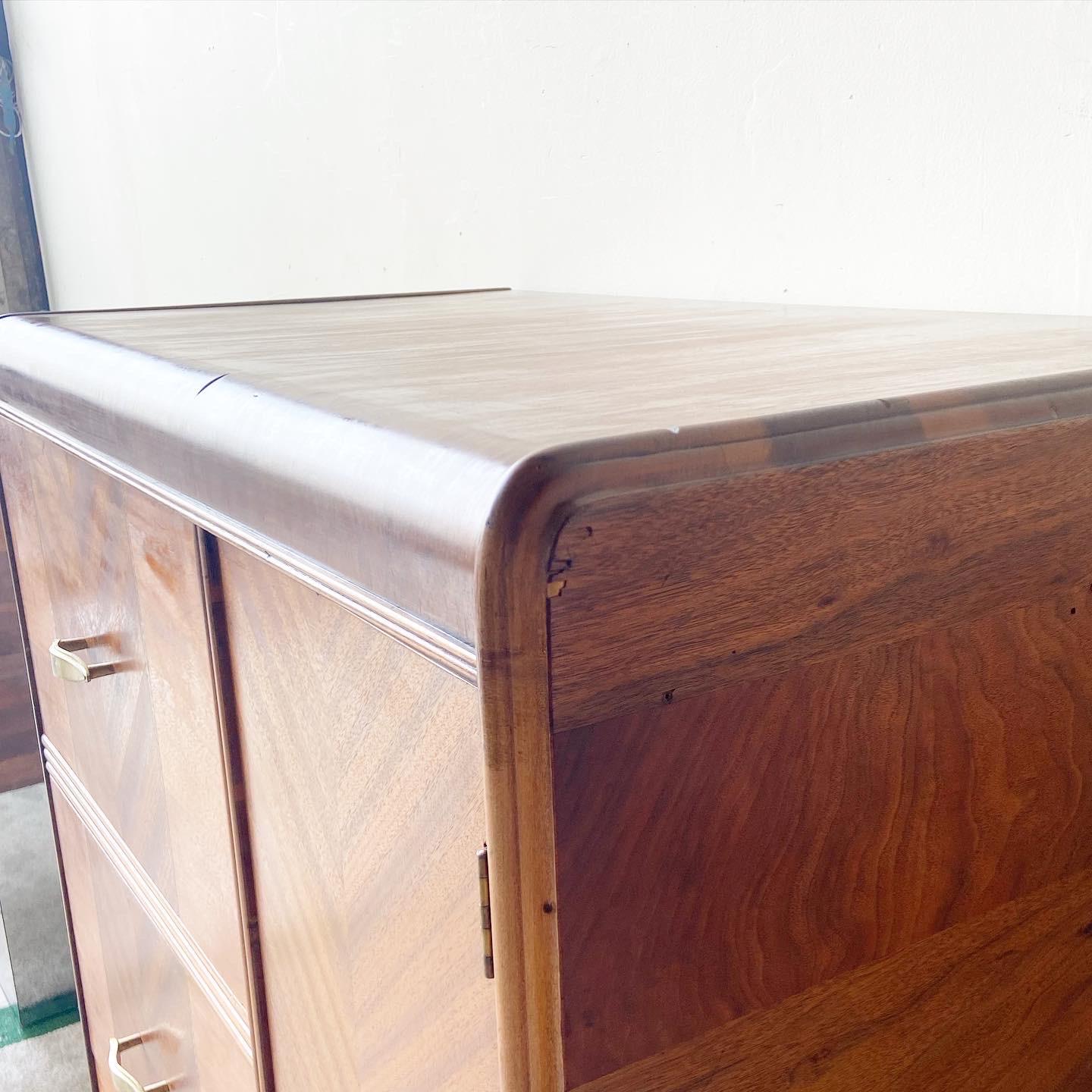Art Deco Wooden Waterfall Chifferobe, 4 Drawers 4