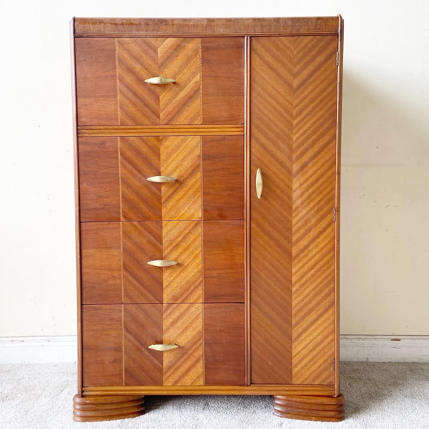Incredible art deco waterfall chifferobe. Feature 4 extremely spacious drawers with a small armoire section.
 