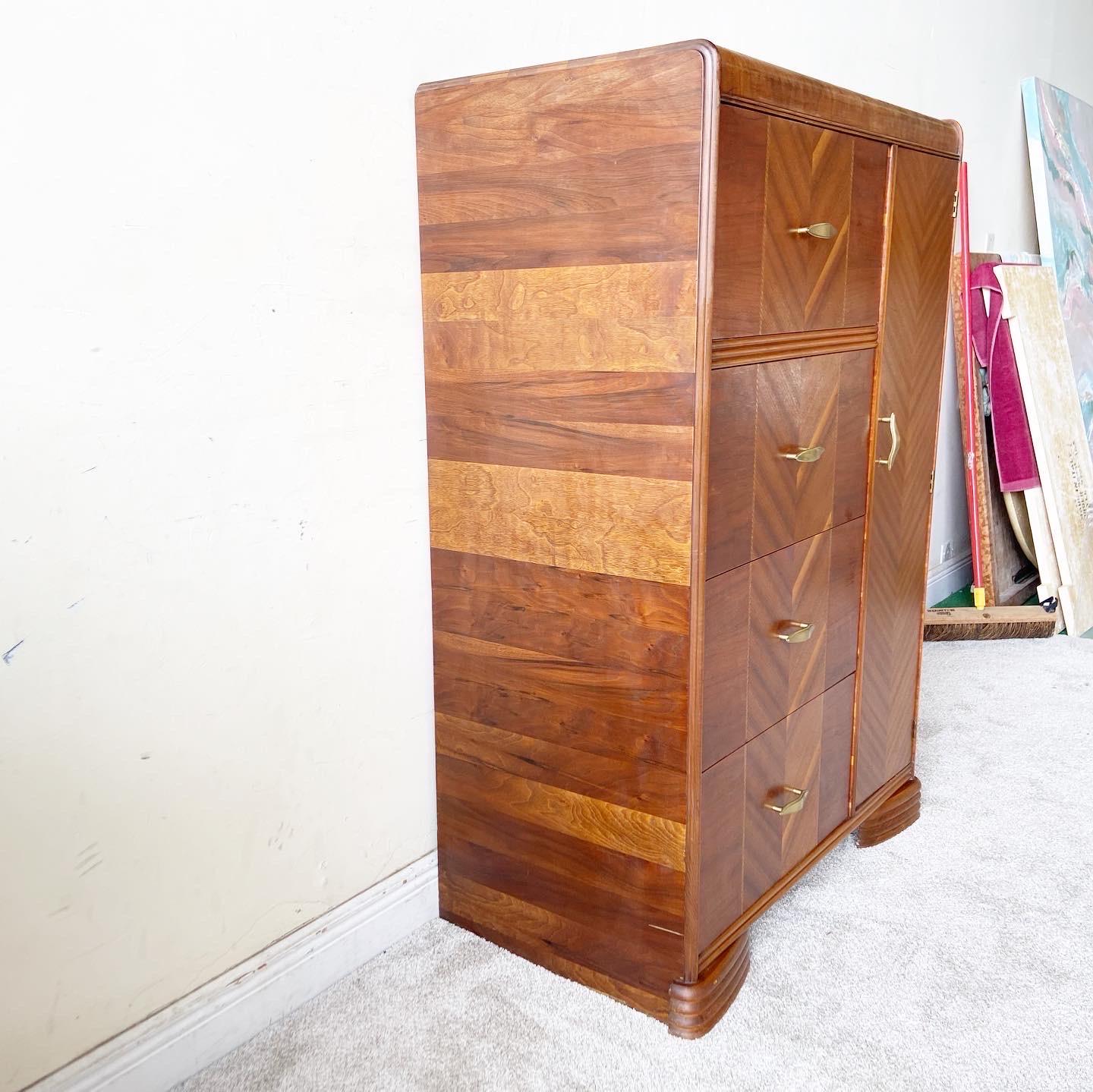 Art Deco Wooden Waterfall Chifferobe, 4 Drawers In Good Condition In Delray Beach, FL