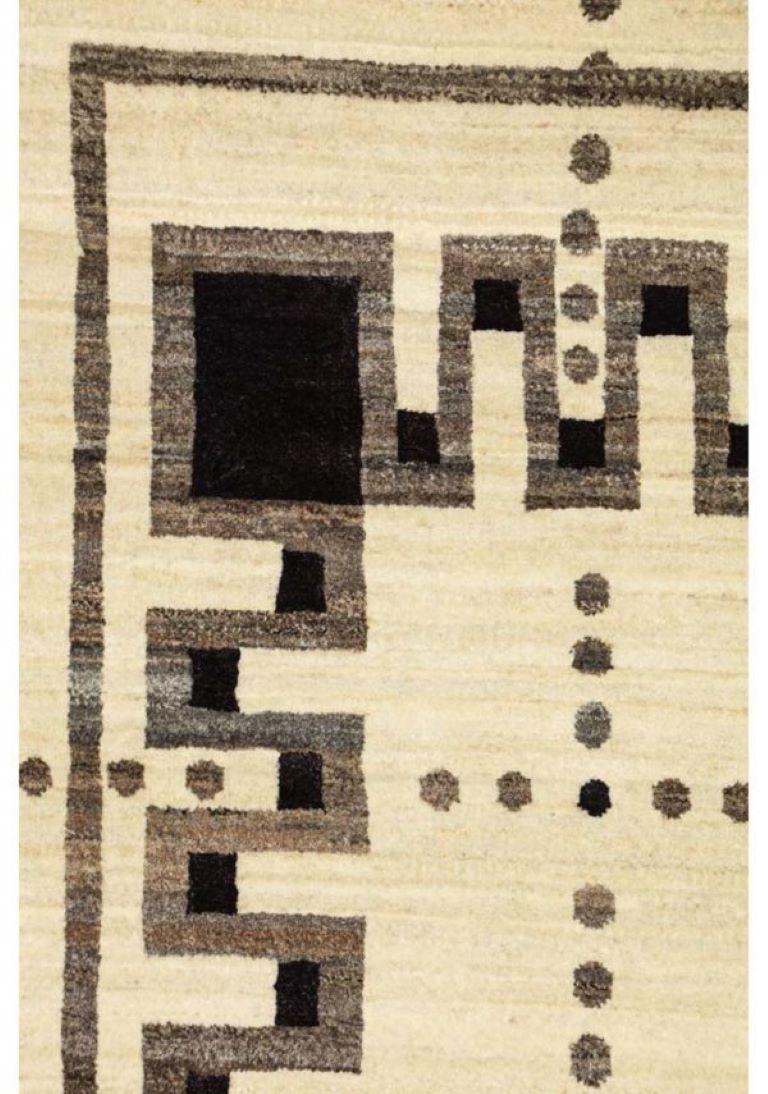 Art Déco Tappeto persiano in lana e seta Art Deco, nero e crema, Orley Shabahang, 10x14 in vendita