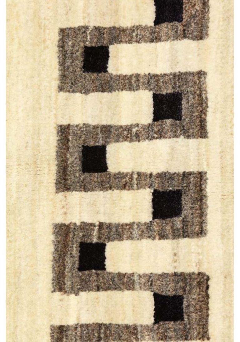 Persiano Tappeto persiano in lana e seta Art Deco, nero e crema, Orley Shabahang, 10x14 in vendita