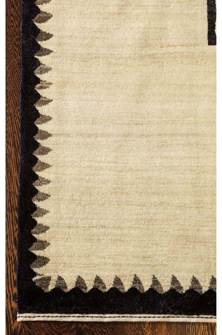 Tappeto persiano in lana e seta Art Deco, nero e crema, Orley Shabahang, 10x14 In condizioni Nuovo in vendita a New York, NY