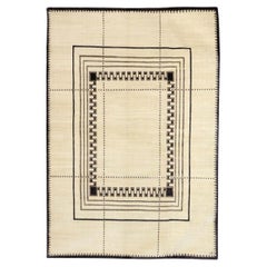 Art Deco Wool and Silk, Black and Cream, Persian Carpet, Orley Shabahang, 10x14