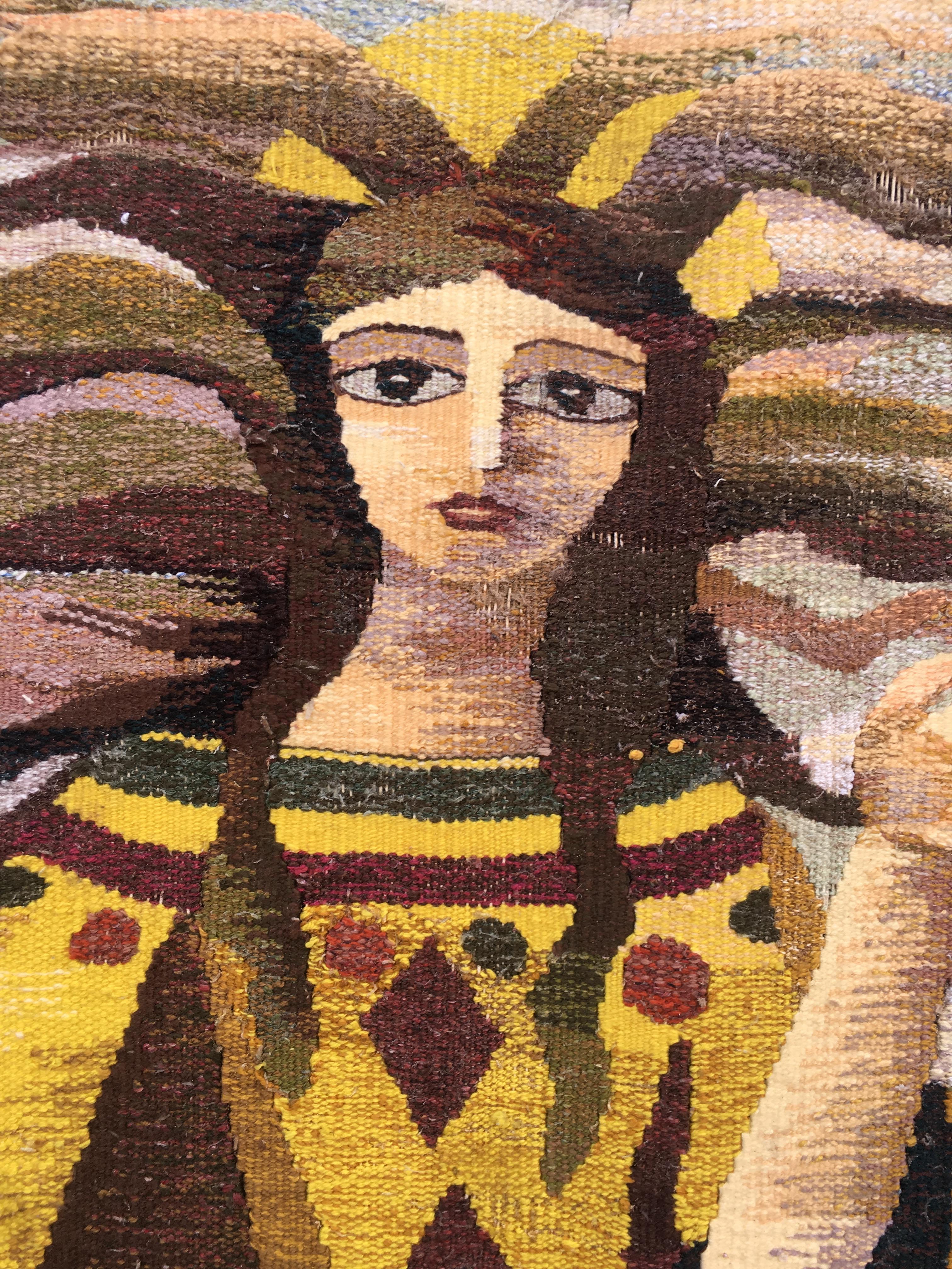 Tapisserie en laine Art déco, vers 1930-1950
Cette tapisserie est composée de pièces de laine tissées et assemblées.
Très bon état, seules quelques franges manquent.