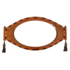 Art Deco Work Hanging mirror in Veneer and Marquetry with Two Ornamental Tassels