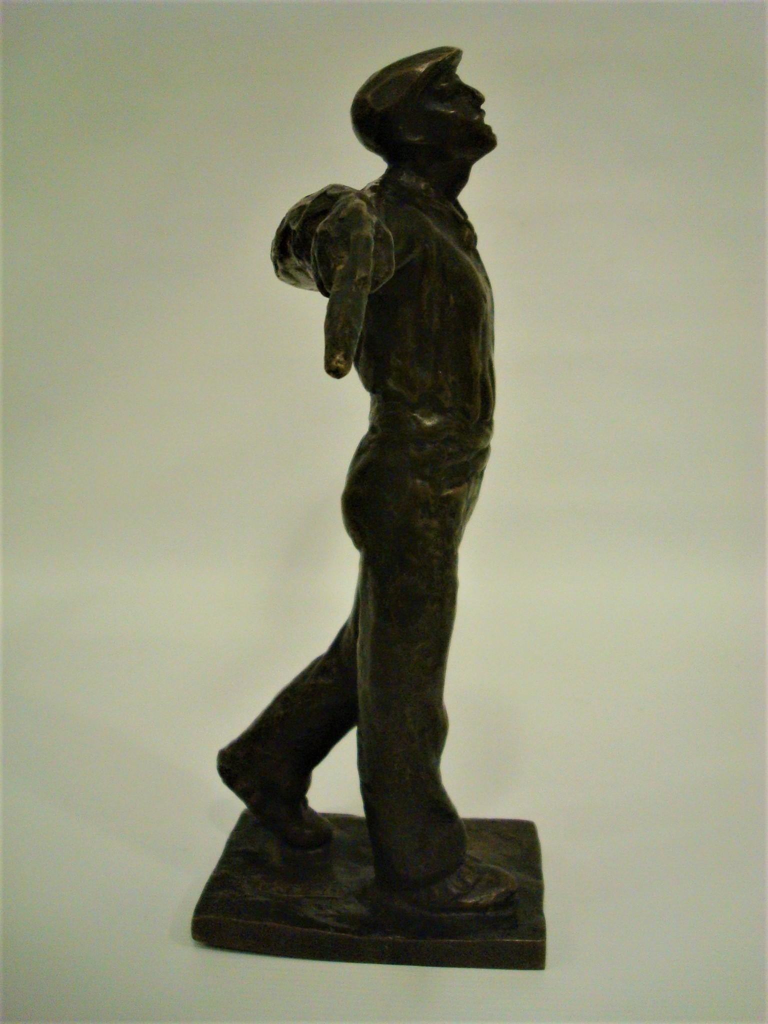 Art Deco Working Man Bronze Sculpture, Edouard Cazaux, France, 1920's For Sale 7