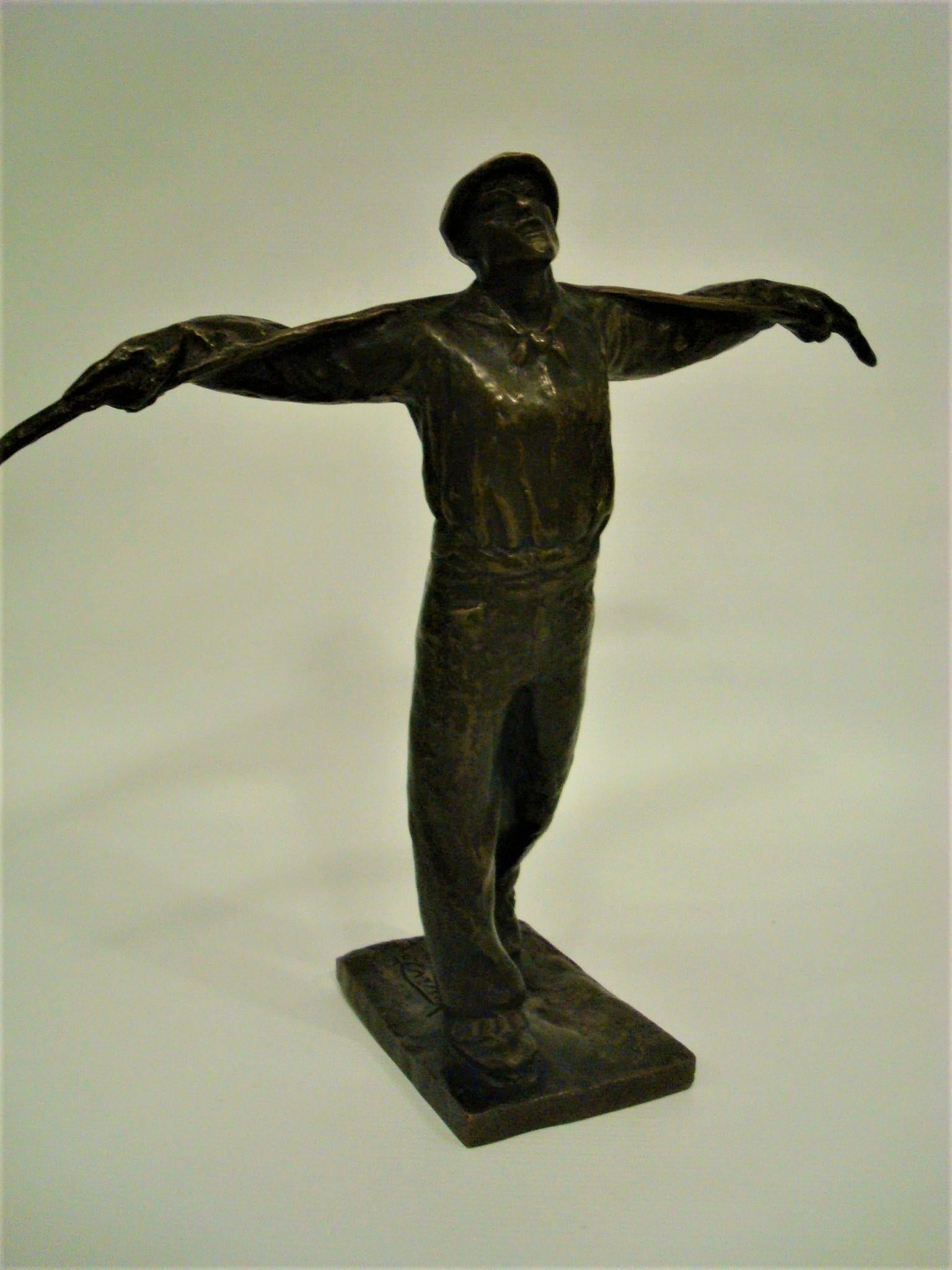 Art Deco Working Man Bronze Sculpture, Edouard Cazaux, France, 1920's For Sale 8