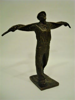 Mannequin travaillant Art Déco, sculpture en bronze, Edouard Cazaux, France, années 1920