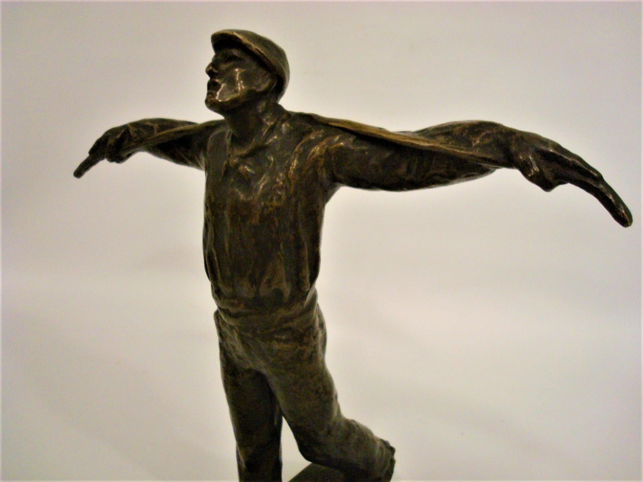 20th Century Art Deco Working Man Bronze Sculpture, Edouard Cazaux, France, 1920's For Sale