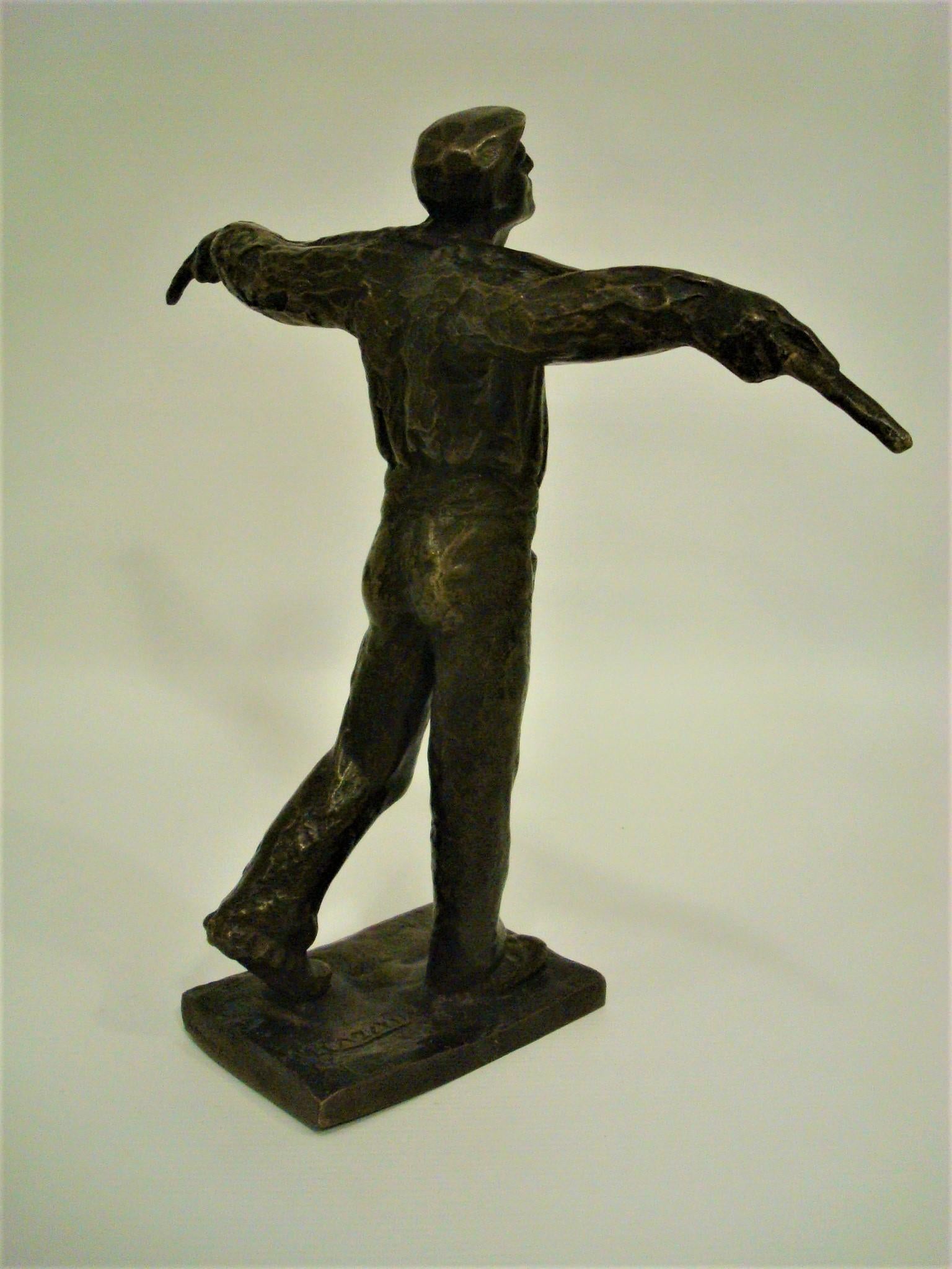Bronzeskulptur eines arbeitenden Mannes im Art déco-Stil, Edouard Cazaux, Frankreich, 1920er Jahre im Angebot 3