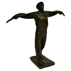 Art Deco Working Man Bronze Sculpture, Edouard Cazaux, France, 1920's
