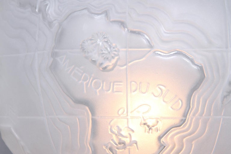 Art Deco World Light Map in Molded Glass by Et Michon For Sale at
