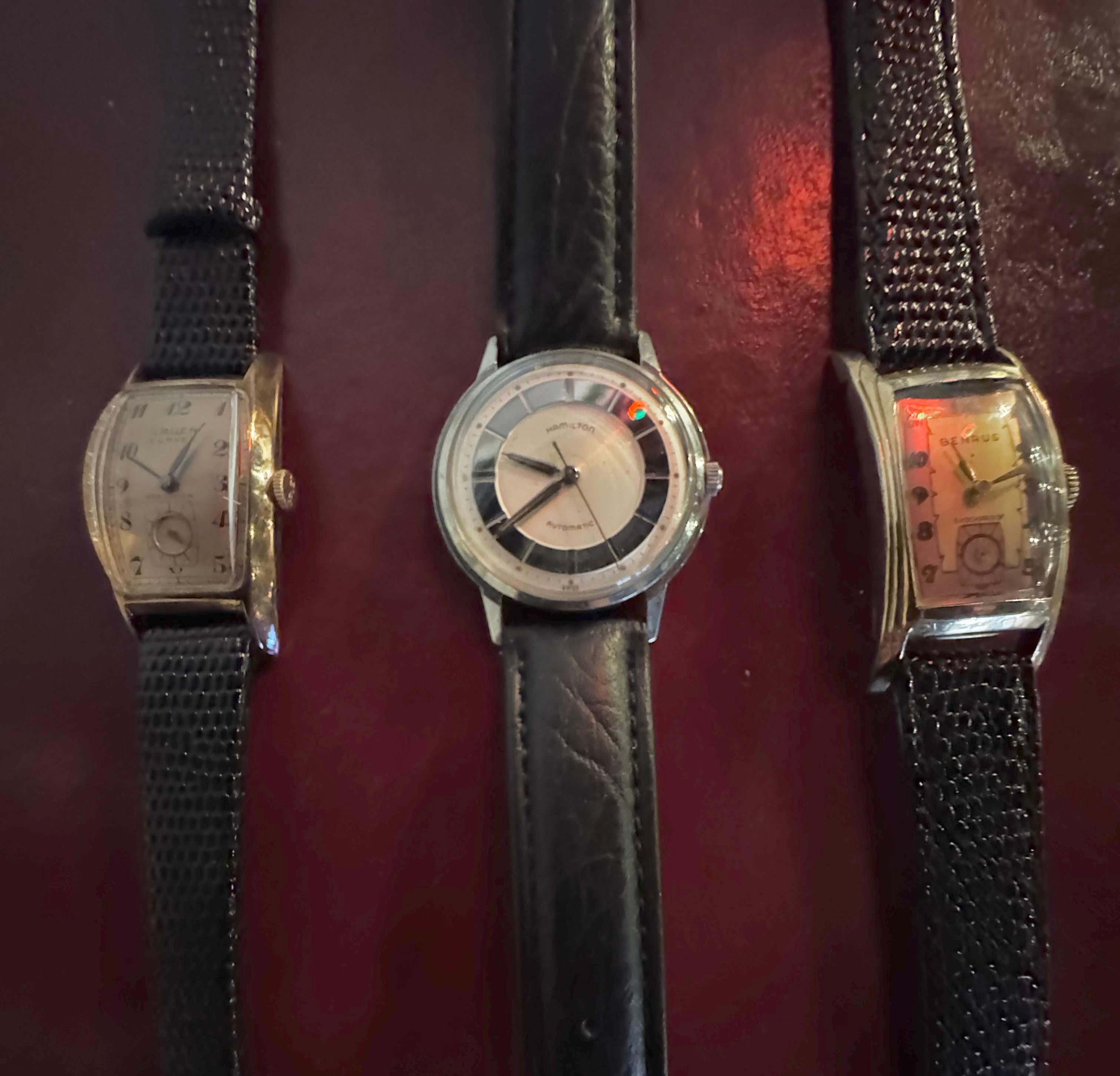 Mid-20th Century Art Deco Wrist Watch's / HAMILTON, GRUEN, BENRUS, original dials , serviced For Sale