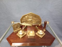 Art Deco Writing Case In Bronze And Exotic Wood. 8 pièces