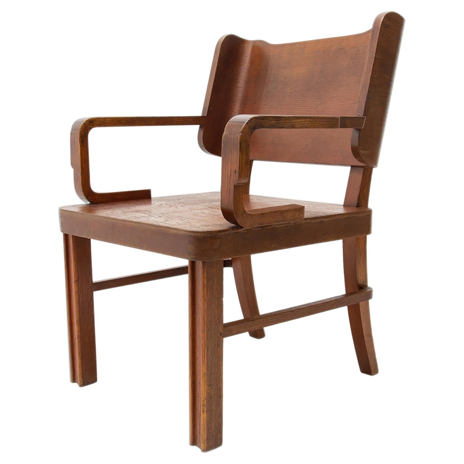 Poltrona da scrivania Art Déco in Oak, 1930, Boemia in vendita