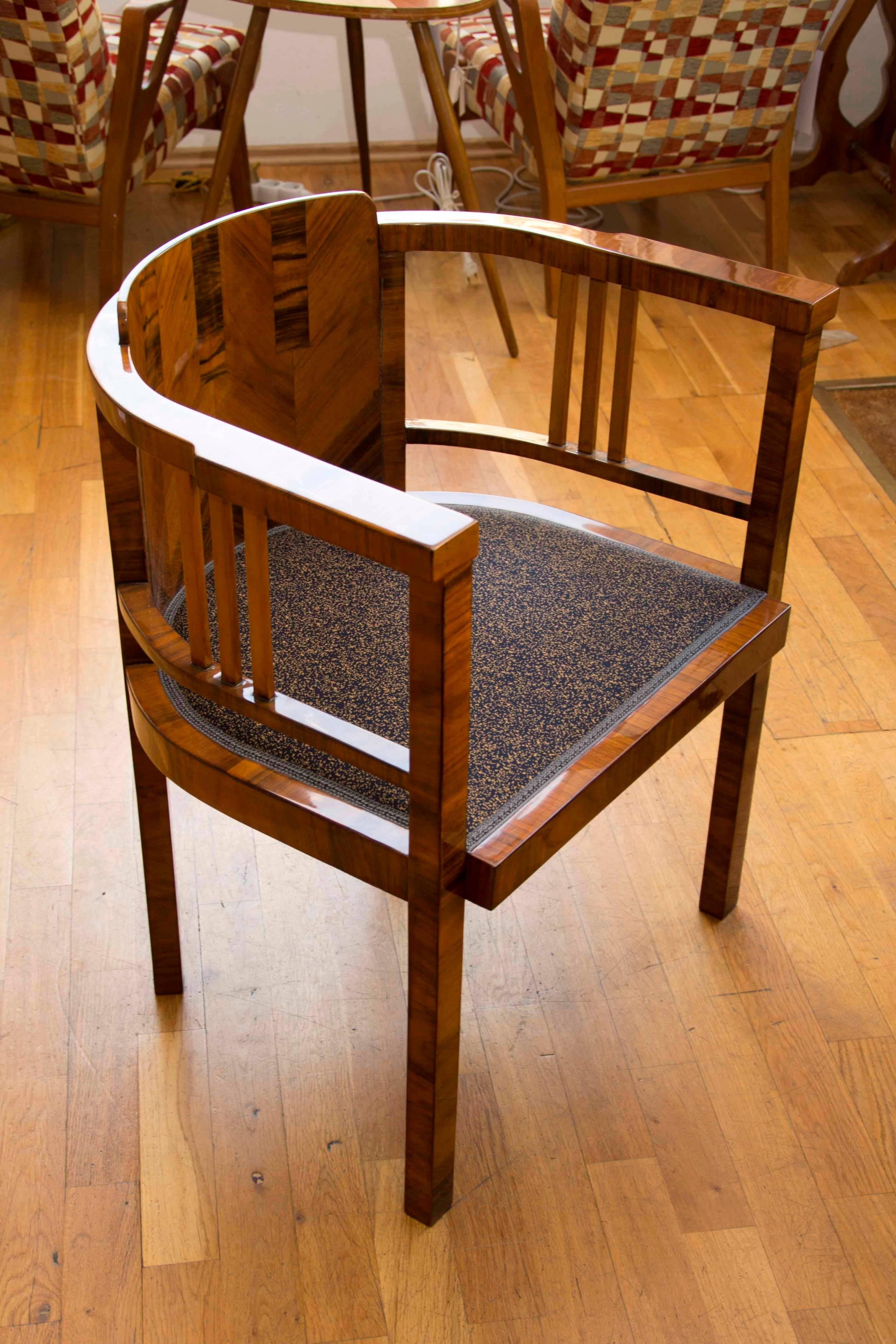 Mid-20th Century Art Deco Writing Desk Chair in Walnut, 1930s, Bohemia