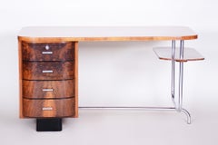 Art Deco Writing Desk H-180 Designed by Jindrich Halabala, Walnut Chrome, 1930s