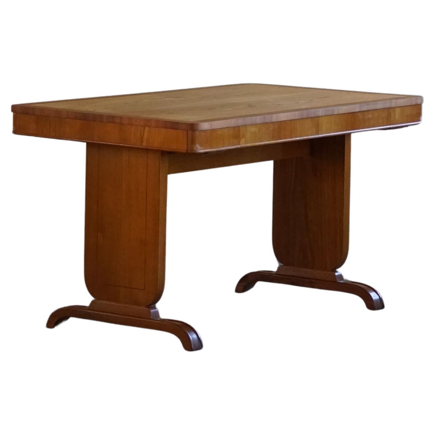 Art Deco Writing Desk in Elm, Förenade Möbelfabrikerna, Swedish Grace, 1940s For Sale