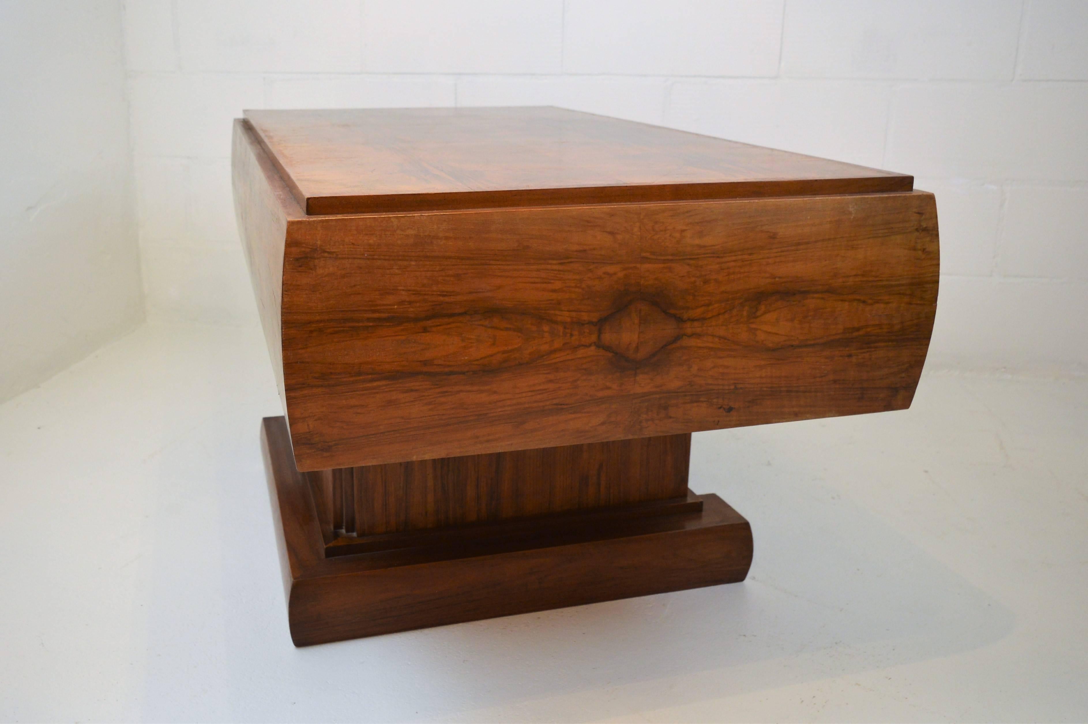 French Art Deco Writing Desk in Walnut on a Central Base