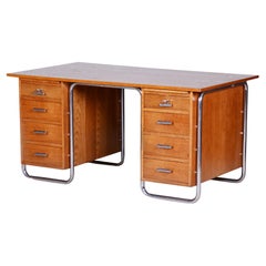 Art Deco Writing Desk Made in 1930s Czechia by Vichr A Spol. Restored Oak