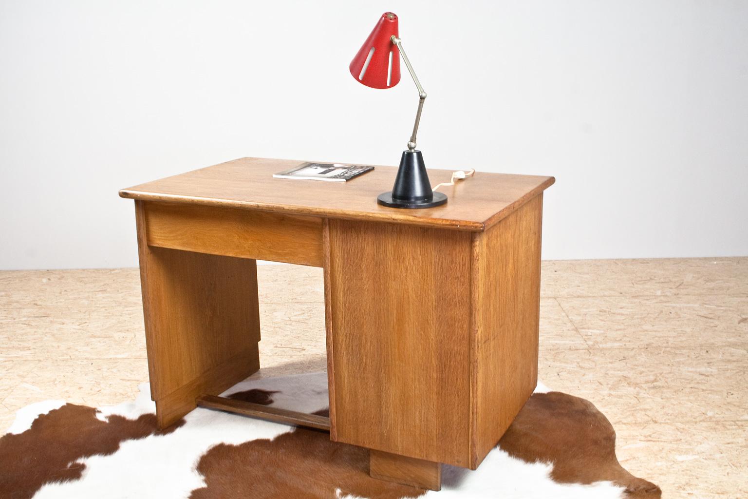Mid-20th Century Art Deco Writing Table and Petit Desk in Solid Oak, Dutch Modernist, 1930s