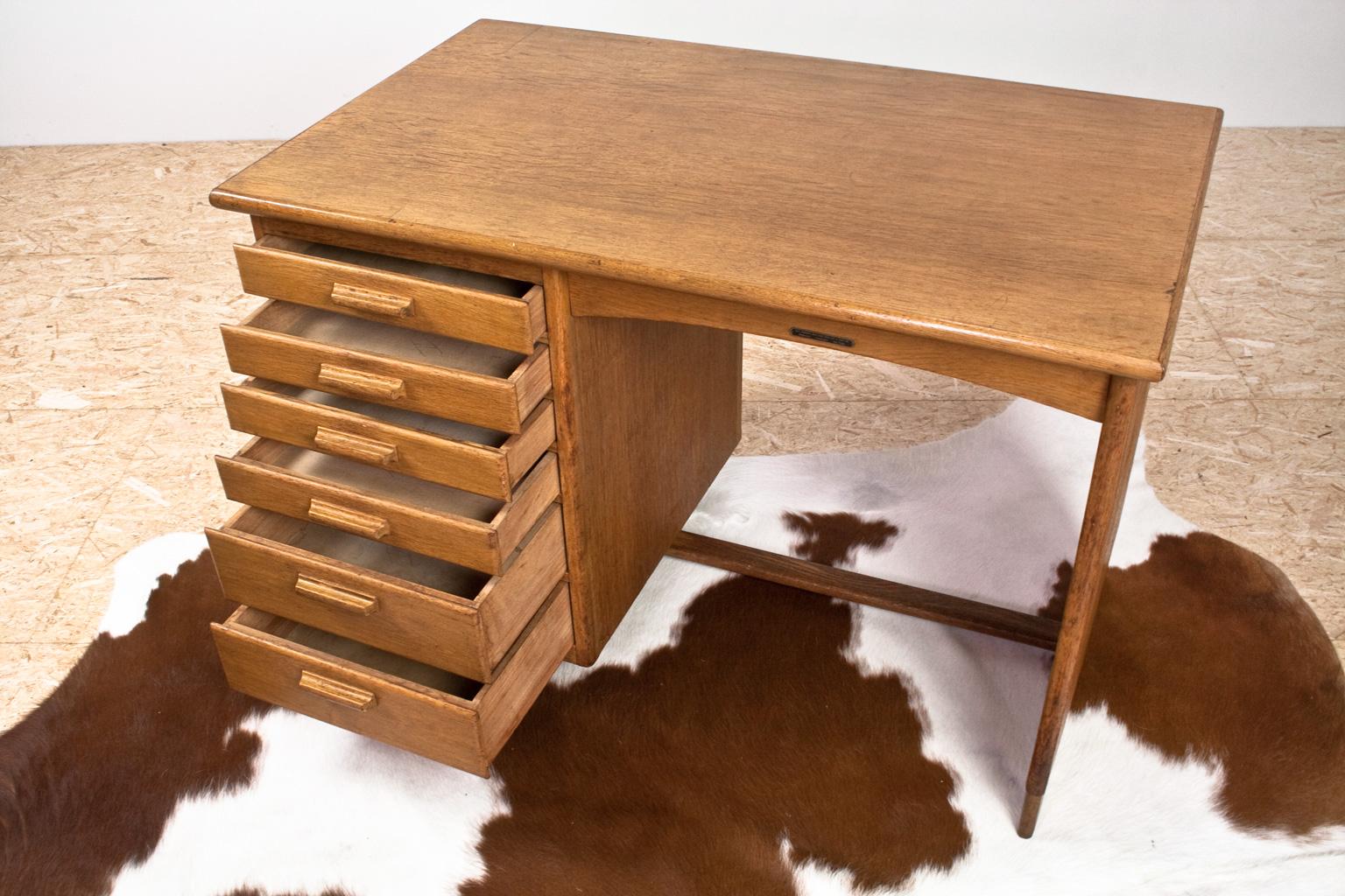 Art Deco Writing Table and Petit Desk in Solid Oak, Dutch Modernist, 1930s 2