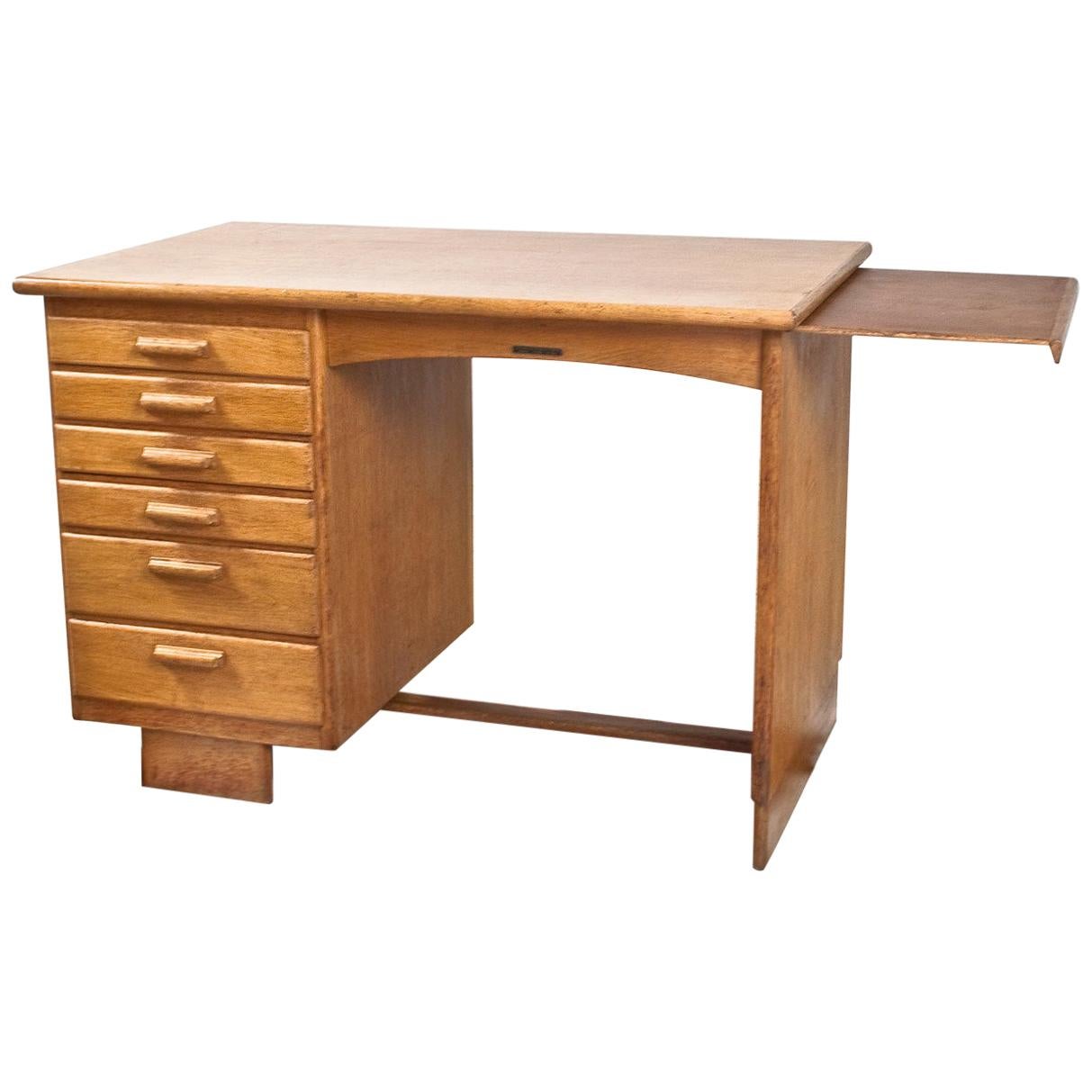 Art Deco Writing Table and Petit Desk in Solid Oak, Dutch Modernist, 1930s