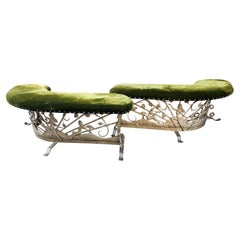 Art Deco Wrought & Cast Iron Satyr & Nymphs Fireplace Fender Bench Seats A Pair