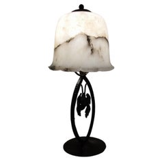 Art Deco Wrought Iron Alabaster Table Lamp, 1920s