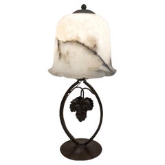 Art Deco Wrought Iron Alabaster Table Lamp, 1920s