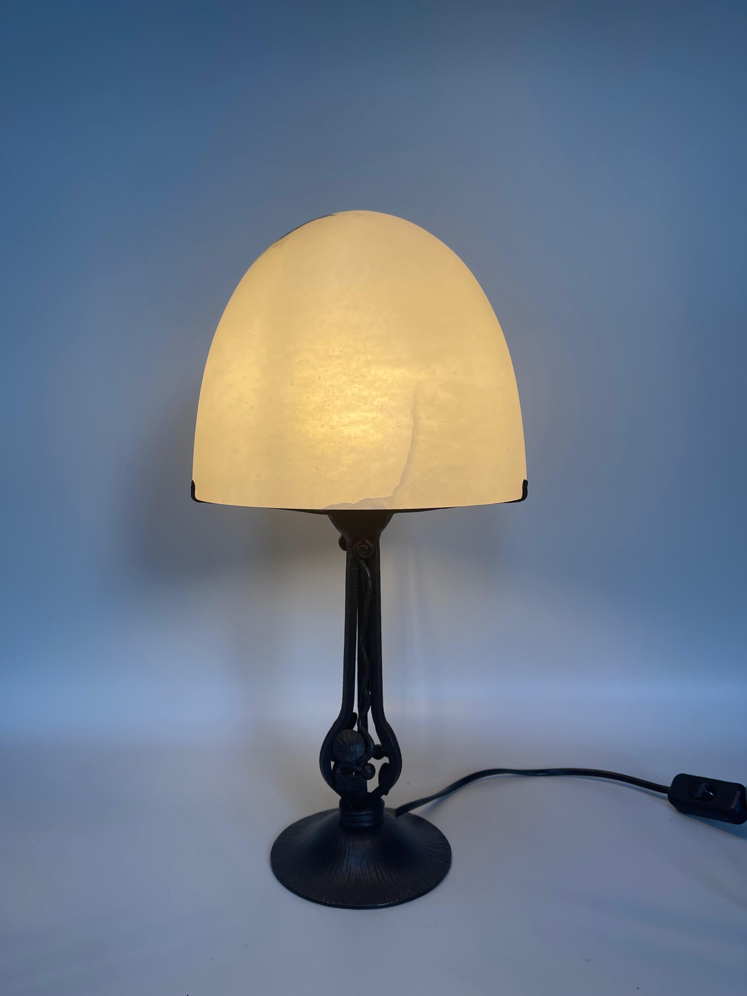 Art Deco Wrought Iron And Alabaster Lamp 9