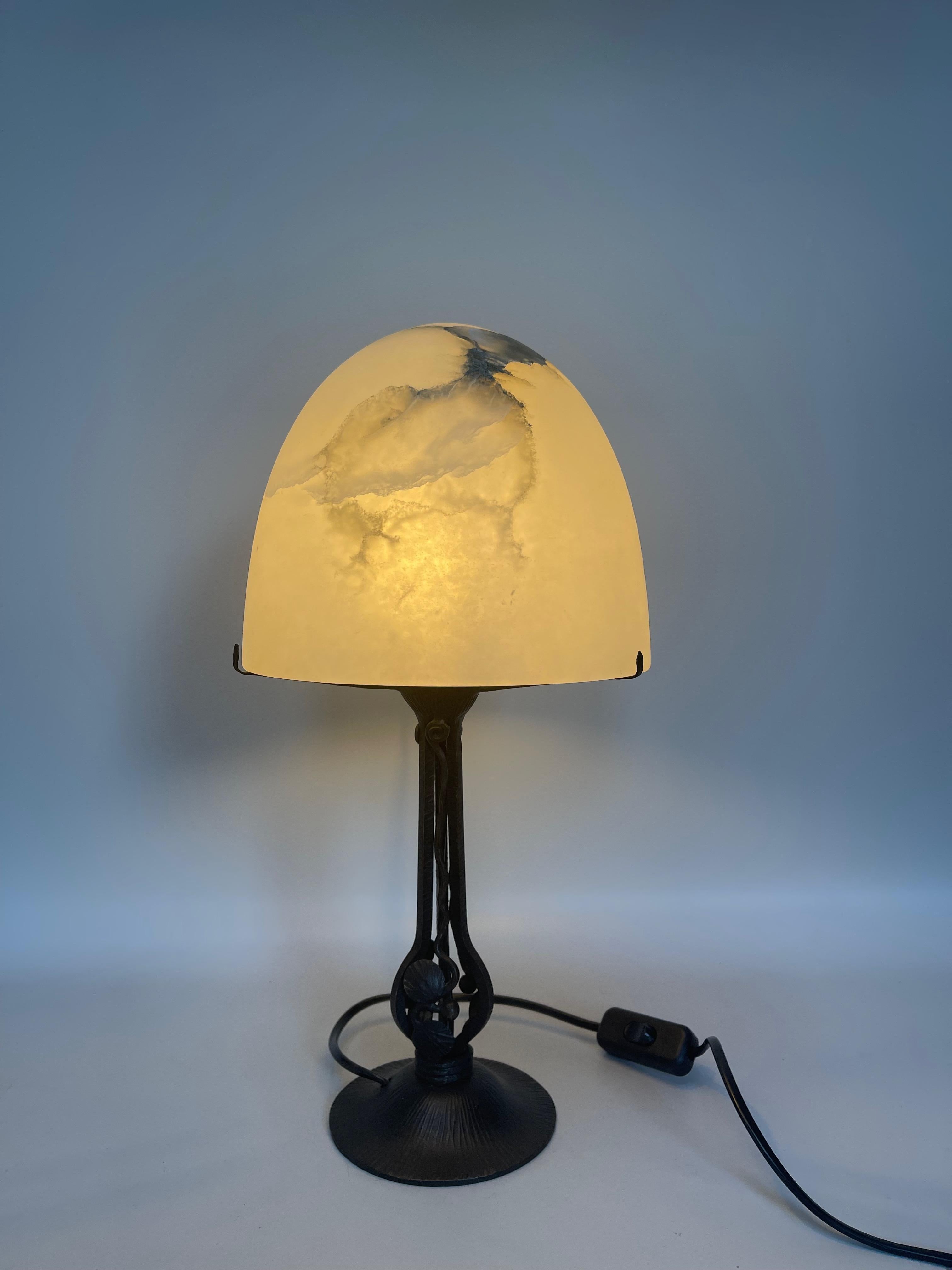 Art Deco Wrought Iron And Alabaster Lamp 10