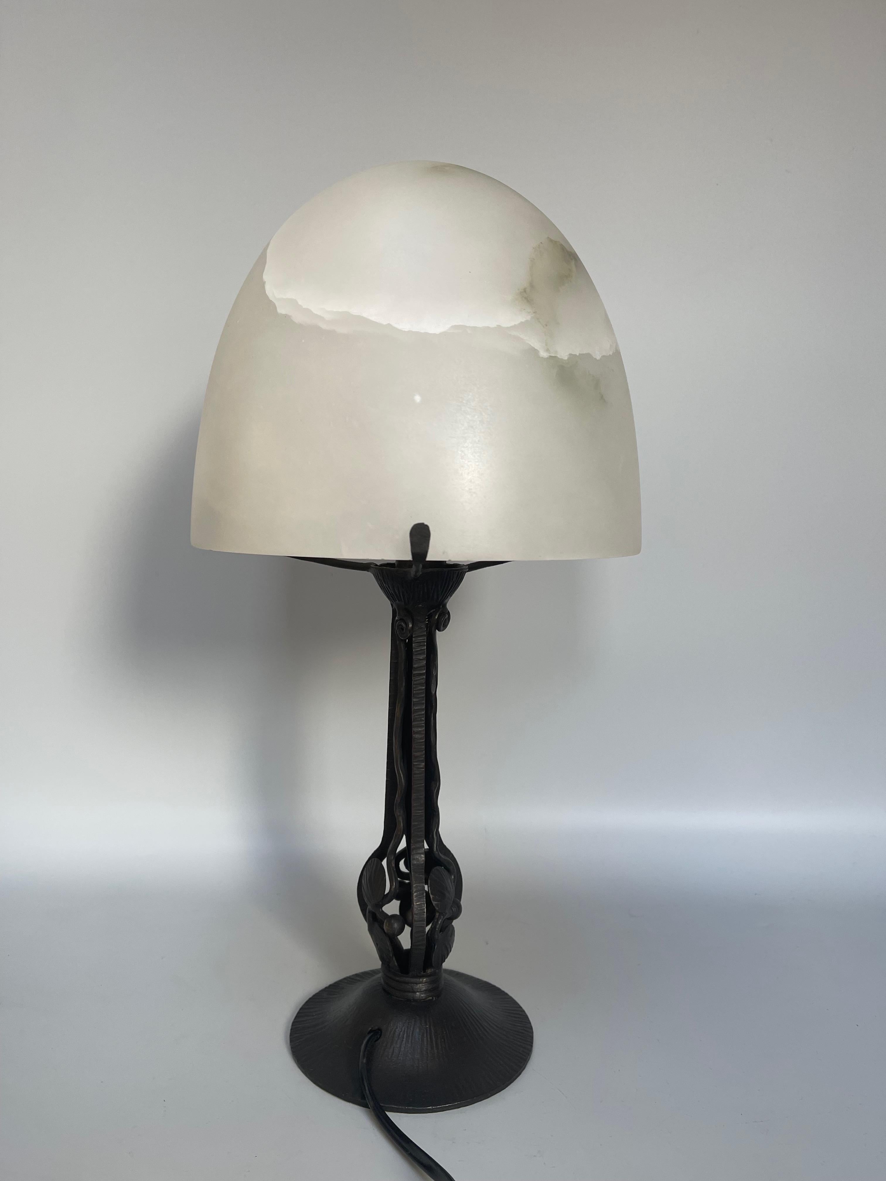 Art Deco Wrought Iron And Alabaster Lamp 1