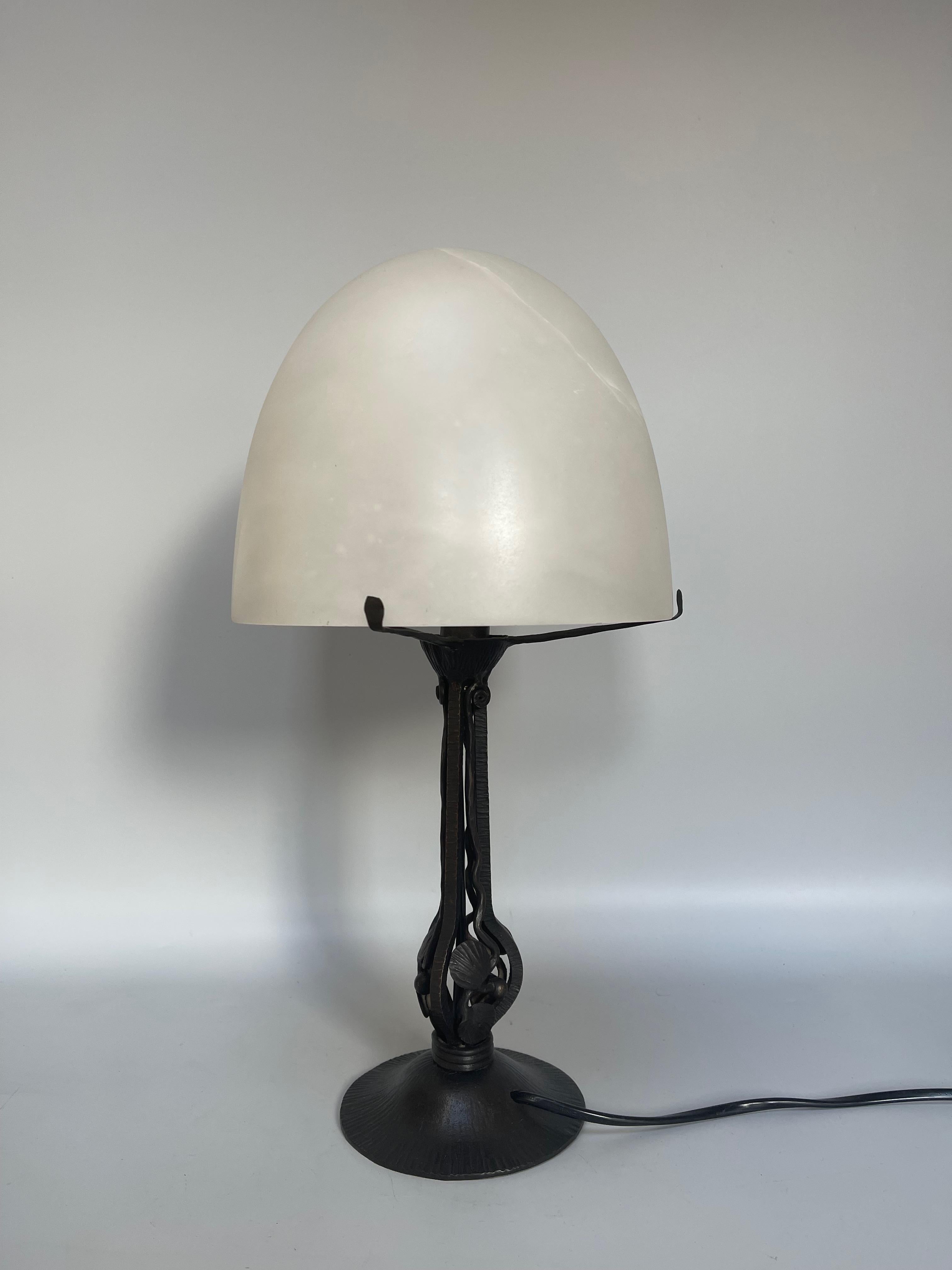Art Deco Wrought Iron And Alabaster Lamp 2