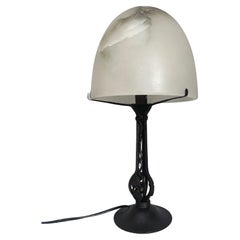 Art Deco Wrought Iron And Alabaster Lamp