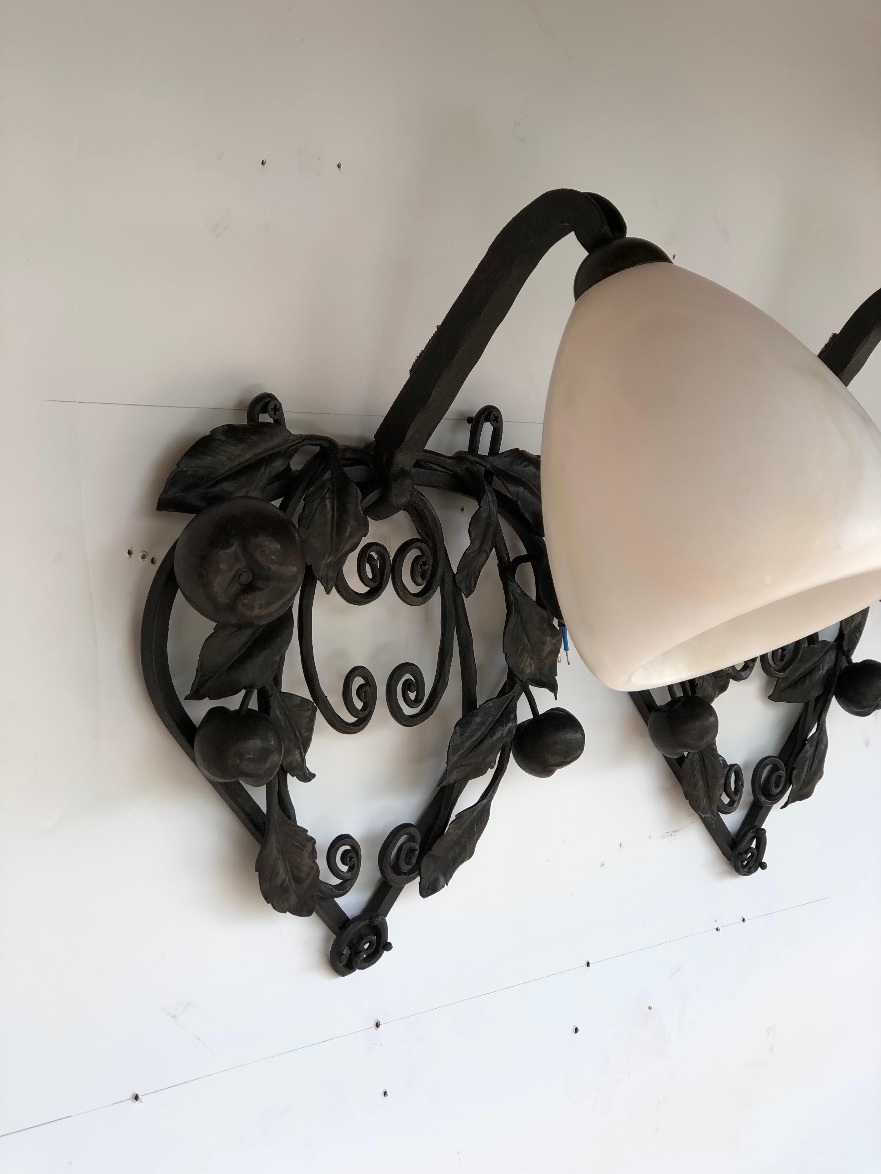 Art Deco Wrought Iron and Alabaster Sconces Suite of 4 For Sale 1