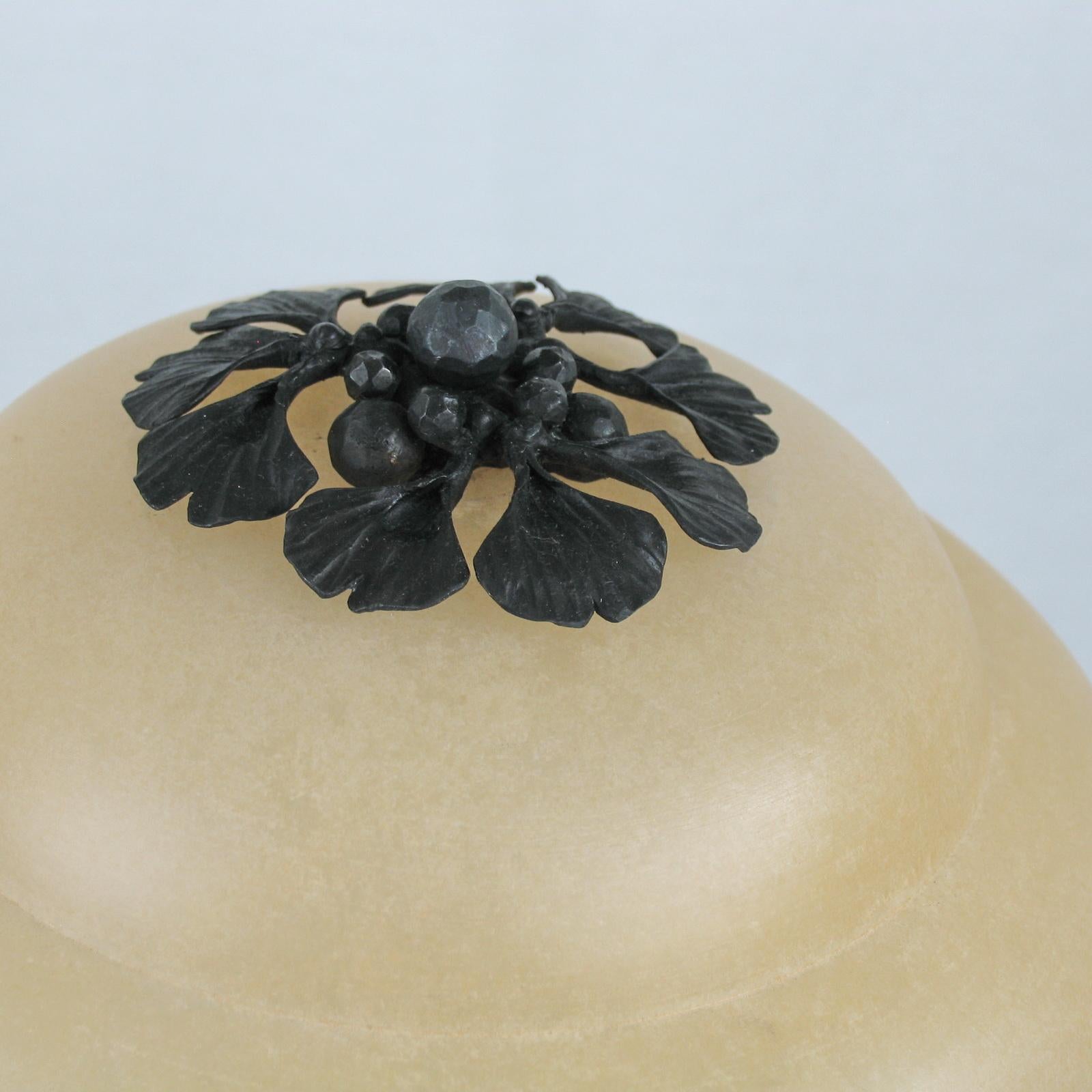 Art Deco Wrought Iron and Alabaster Shade Table Lamp by Edgar Brandt For Sale 8