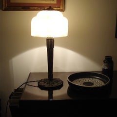 Art Deco Wrought Iron and Alabaster Shade Table Lamp by Edgar Brandt