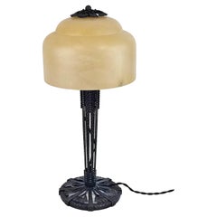 Art Deco Wrought Iron and Alabaster Shade Table Lamp by Edgar Brandt