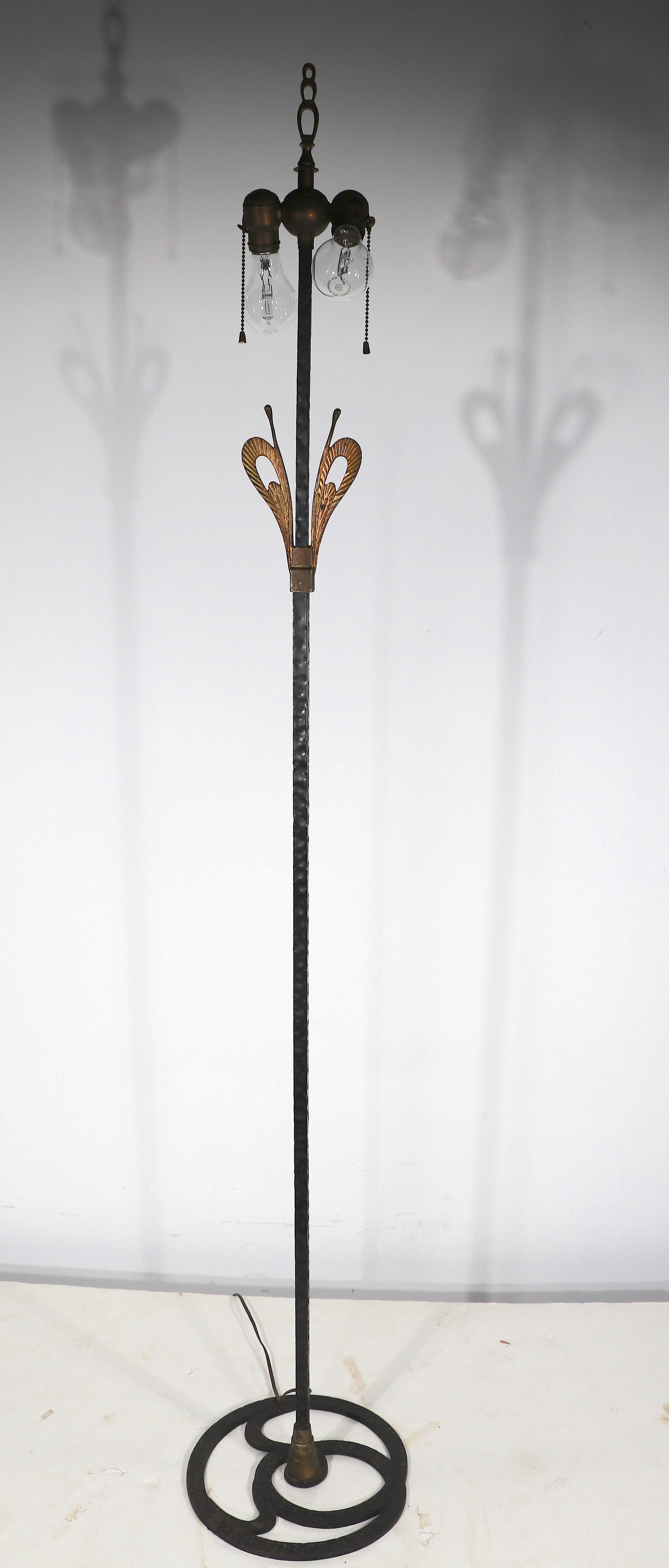  Art Deco Wrought Iron and Brass Floor lamp after Brandt, Bach c. 1920/1930's In Good Condition For Sale In New York, NY