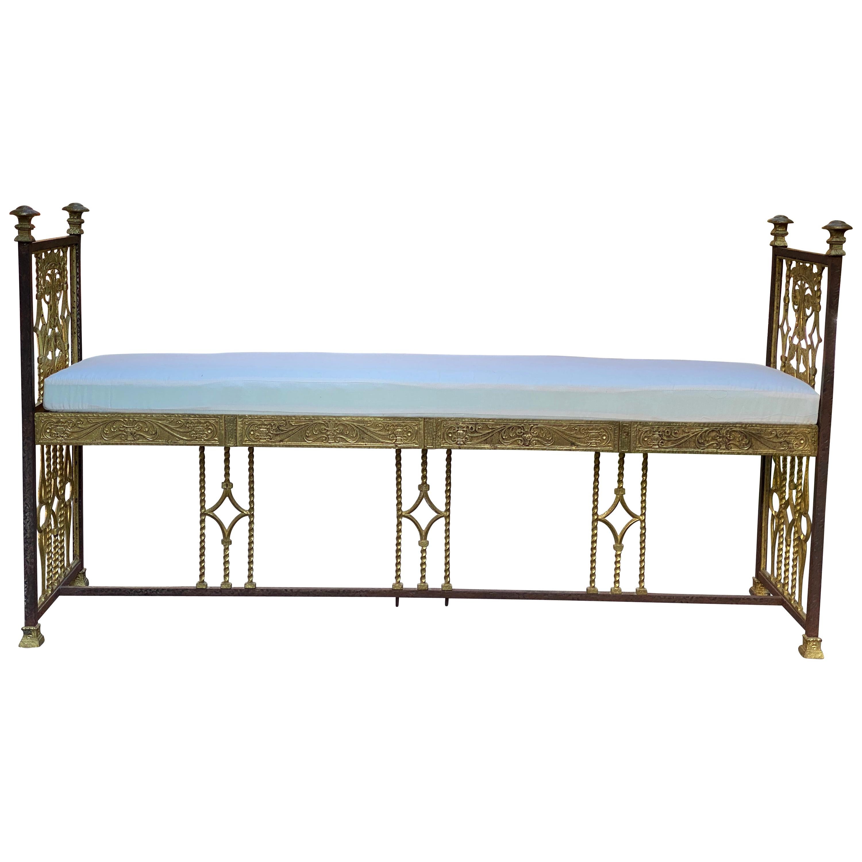 Art Deco Wrought Iron and Cast Bronze Hall Bench