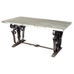 Art Deco Wrought Iron and Marble Top Entry / Dining Table