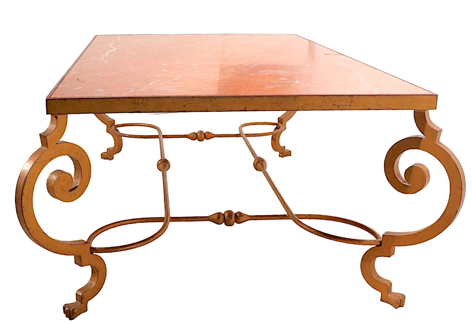 Art Deco Wrought Iron and Rouge Marble Table after Subes  from  Hotel Nevele  For Sale 8