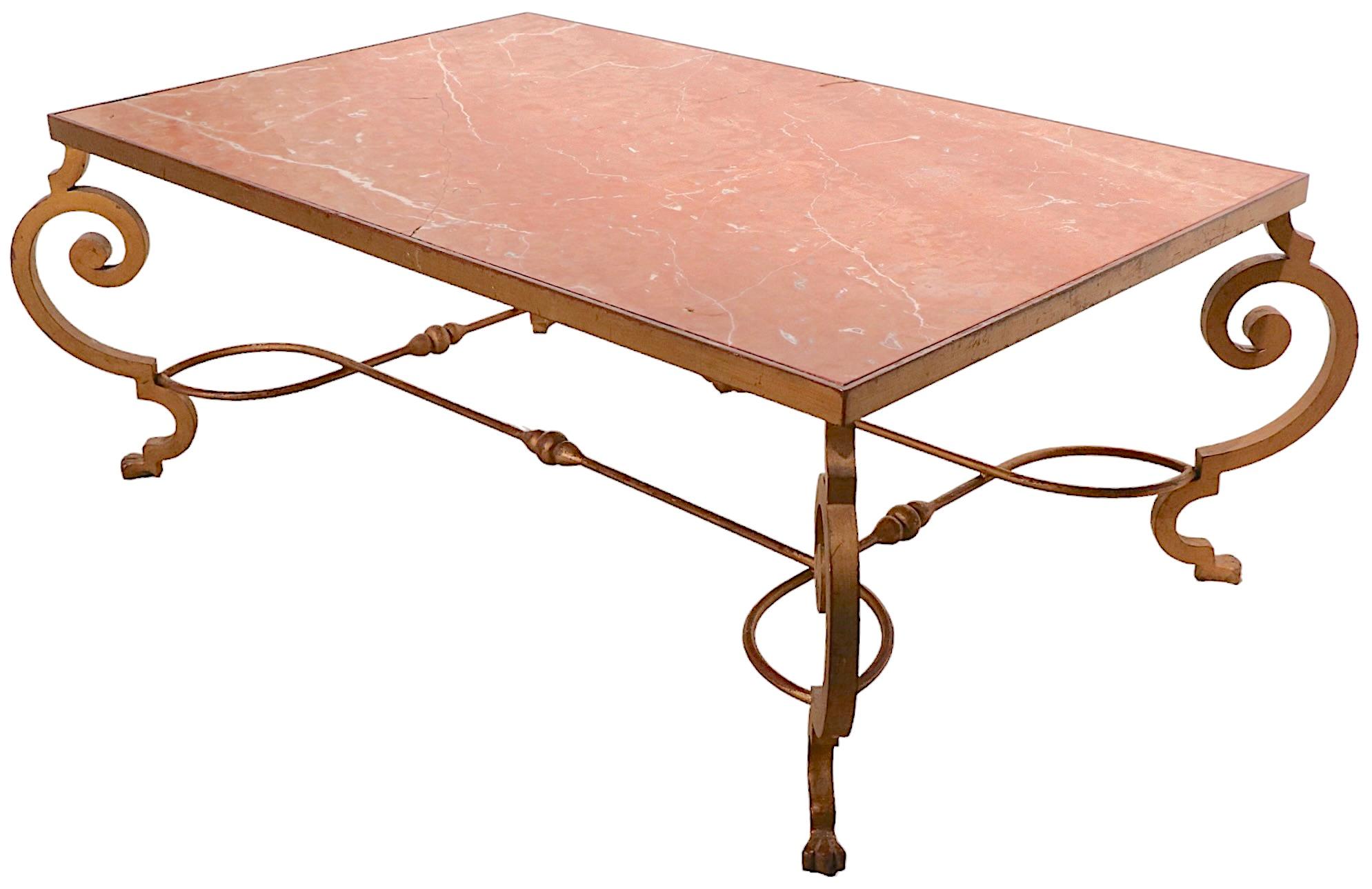 Art Deco Wrought Iron and Rouge Marble Table after Subes  from  Hotel Nevele  For Sale 9